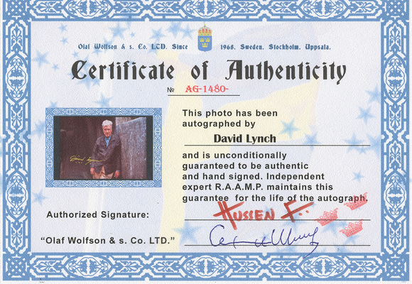 Фотография с автографом культового американского режиссера и актера Дэвида Линча.